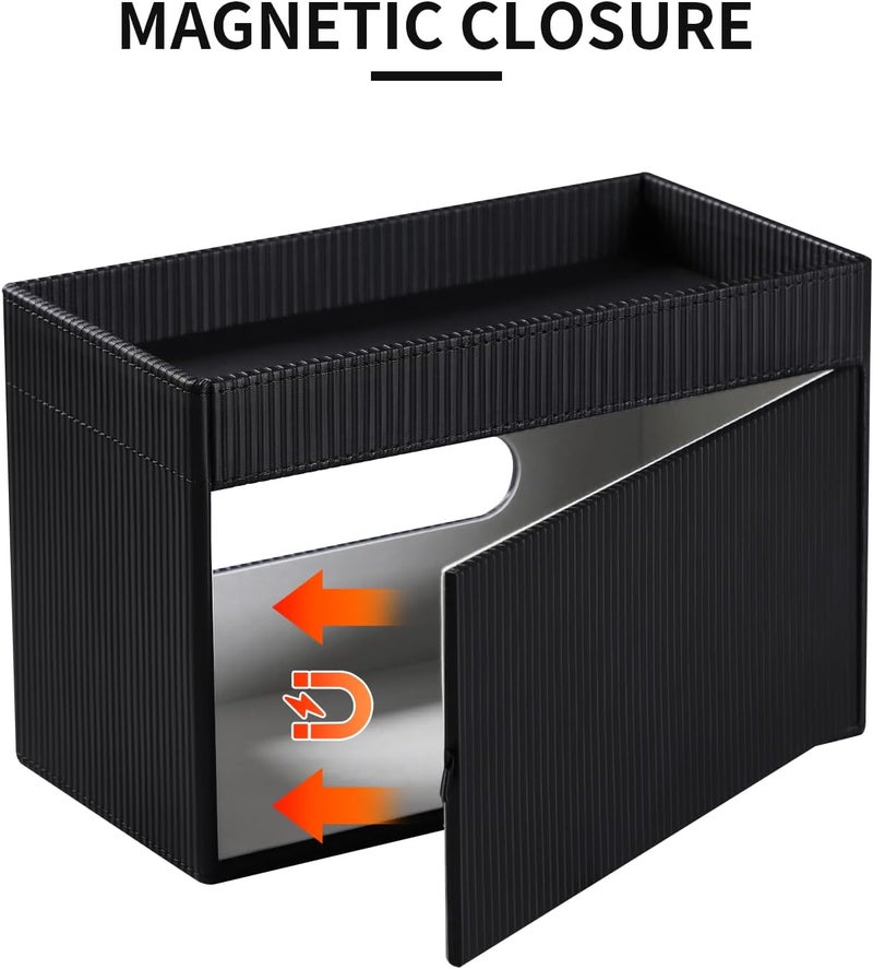 Cretkhp Tissue Box Cover Rectangle with Storage Tray, PU Leather Tissue Holder for Bathroom Vanity Countertop Night Stands Bedroom Office Desk, Stylish Rectangular Tissue Box Holder (Black) - Image 3